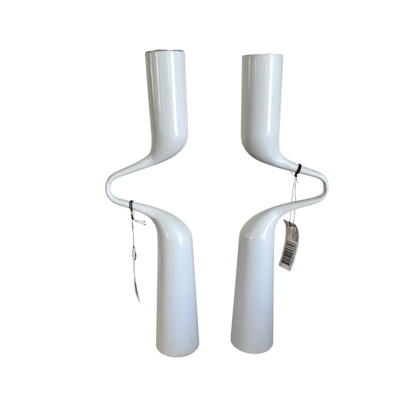 Mikaela Dorfel Design White Enamel Metal Candlestick Set of 2 12.5